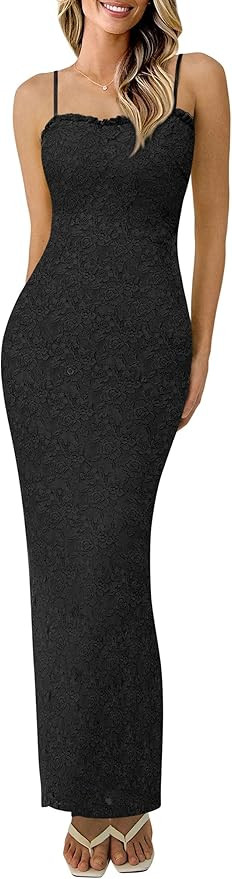 PRETTYGARDEN Womens Formal Cocktail Dresses Elegant Spaghetti Strap Lace Floral Bodycon Wedding G... | Amazon (US)