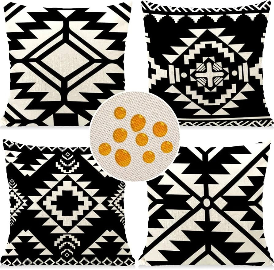 Cirzone Outdoor Pillow Covers 18x18 Set of 4 Morden Black Geometric Patterns Waterproof Throw Out... | Amazon (US)