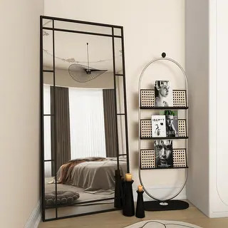 Metal Rectangle Full Length Mirror Pane Grid Floor Mirror - Bed Bath & Beyond - 40742737 | Bed Bath & Beyond