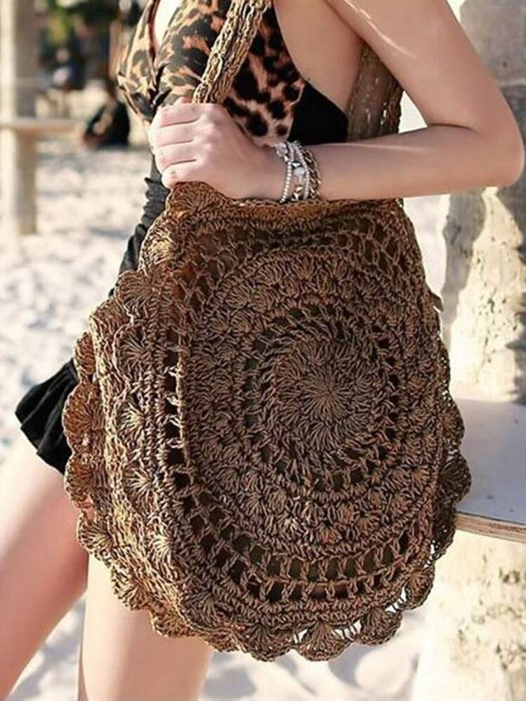 Travachic Bolso De Paja Con Borde De Escama Minimalista, Perfecto Para Viajes De Playa De Verano, Bolso De Tote Grande De Tendencia, Mejores Ideas De Inspiración Para El Otoño | SHEIN