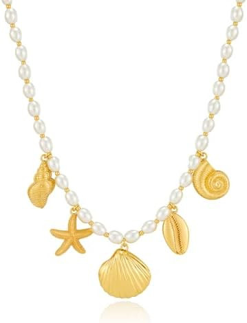 LILIE&WHITE Sea Shell Necklace For Women With Trendy Charms Summer Beach Beaded Necklace Shell St... | Amazon (US)