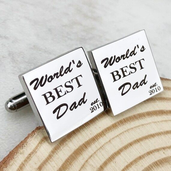 World's Best Dad Silver Square Cufflinks for Dad - Personalized with Year He Became a Dad - Perso... | Etsy (US)