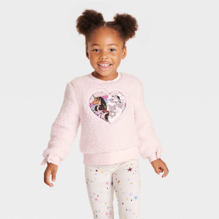 Toddler Girls' Afro Unicorn Solid Pullover Sweatshirt - Pink | Target