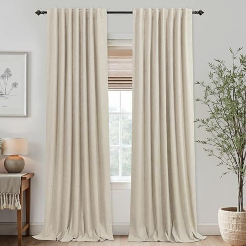 KOUFALL French Country Curtains for Living Room, Farmhouse Style Blackout Rustic Linen Lined Insu... | Amazon (US)