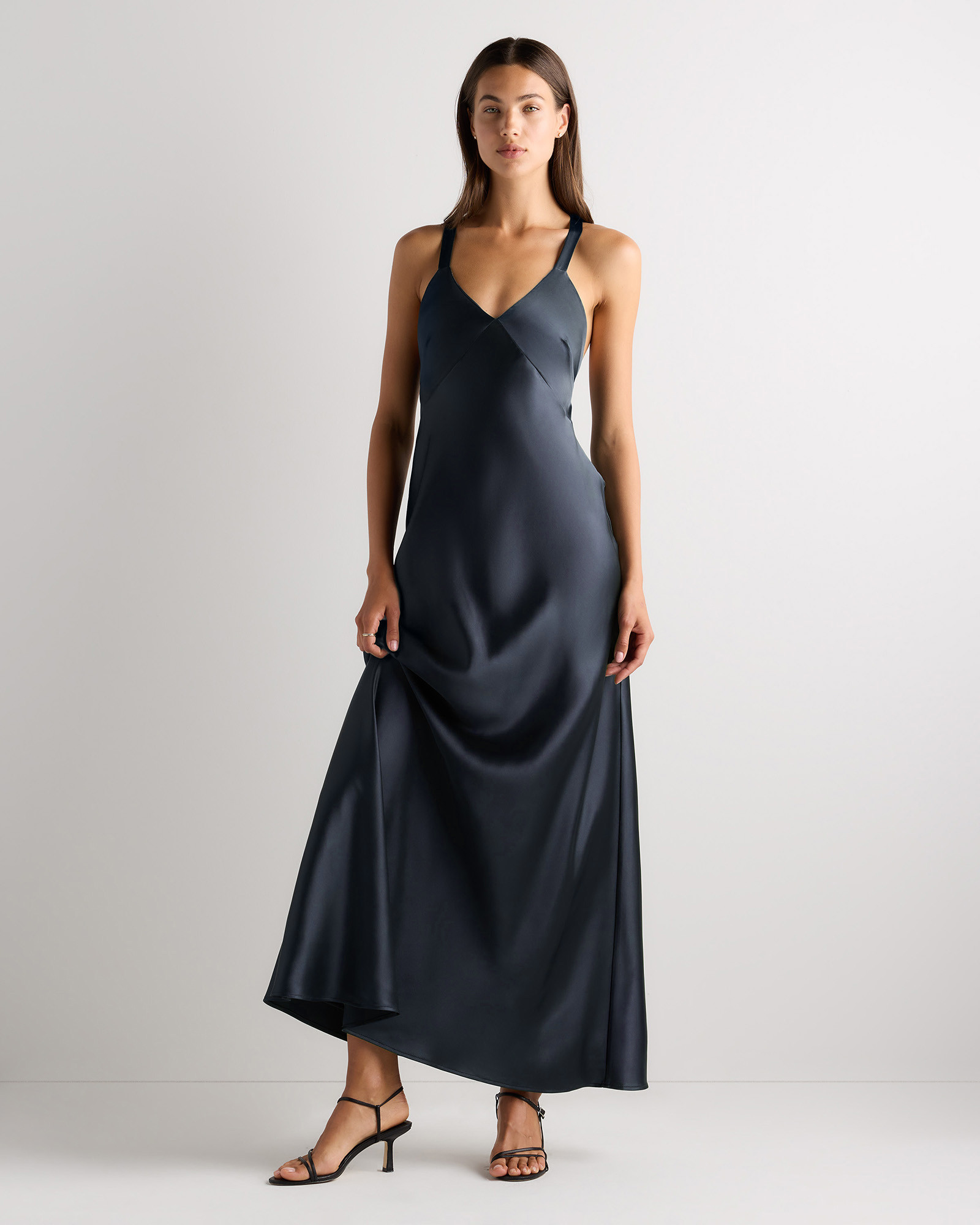 Quince | Women's Bianca Stretch Satin Dress in Forest Green, Size 8, Recycled Polyester | Quince