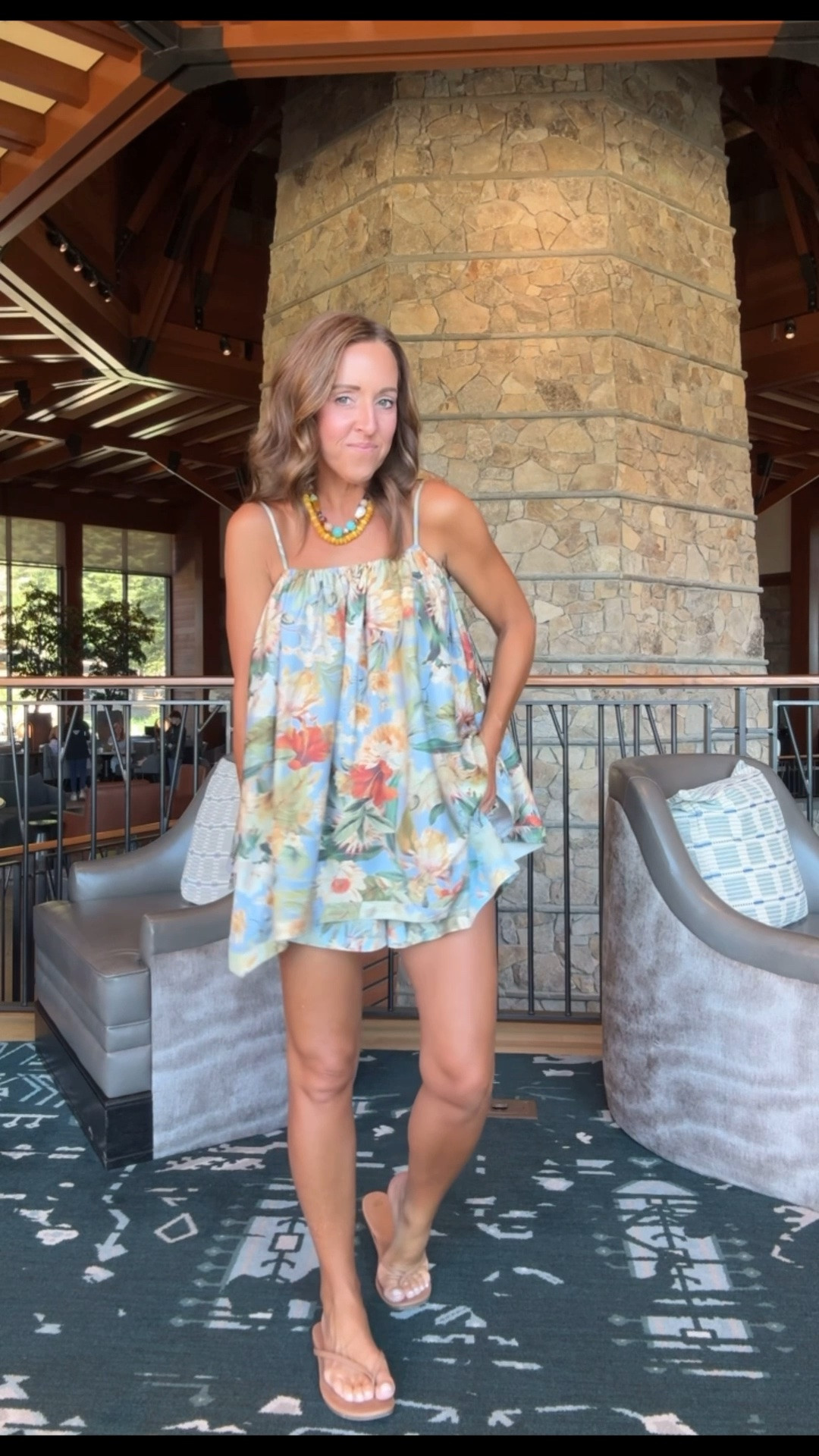 Tropical print. Tunic and smocked linen shorts. 
Both XS.

#LTKootd #LTKSeasonal #LTKOver40