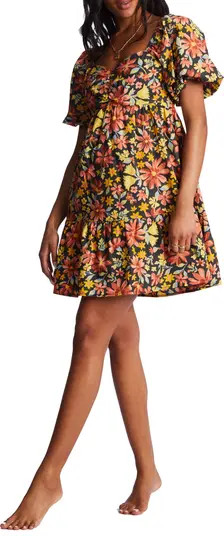 Stay True Ruched Puff Sleeve Cotton Babydoll Dress | Nordstrom