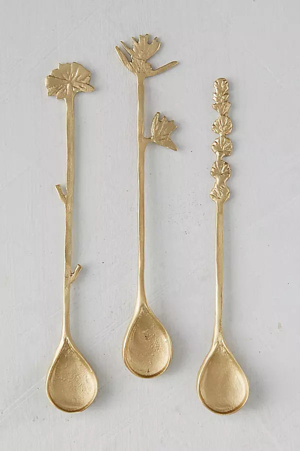 Brass Flower Stirring Spoons, Set of 3 | Anthropologie (US)