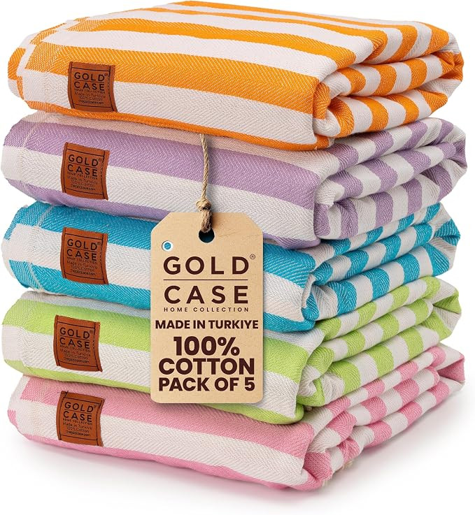 Gold CASE Turkish Beach Towel Set of 5 – 100% Cotton Beach Towels Oversized 71 x 40'' – MYRA ... | Amazon (US)
