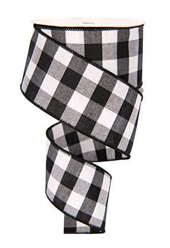 10 Yards Black and White Checked Wired Ribbon,2.5" Wide Buffalo Plaid Gingham Ribbon for Christmas Crafts Decoration, Wrapping Crafts (Black and White) | Amazon (US)