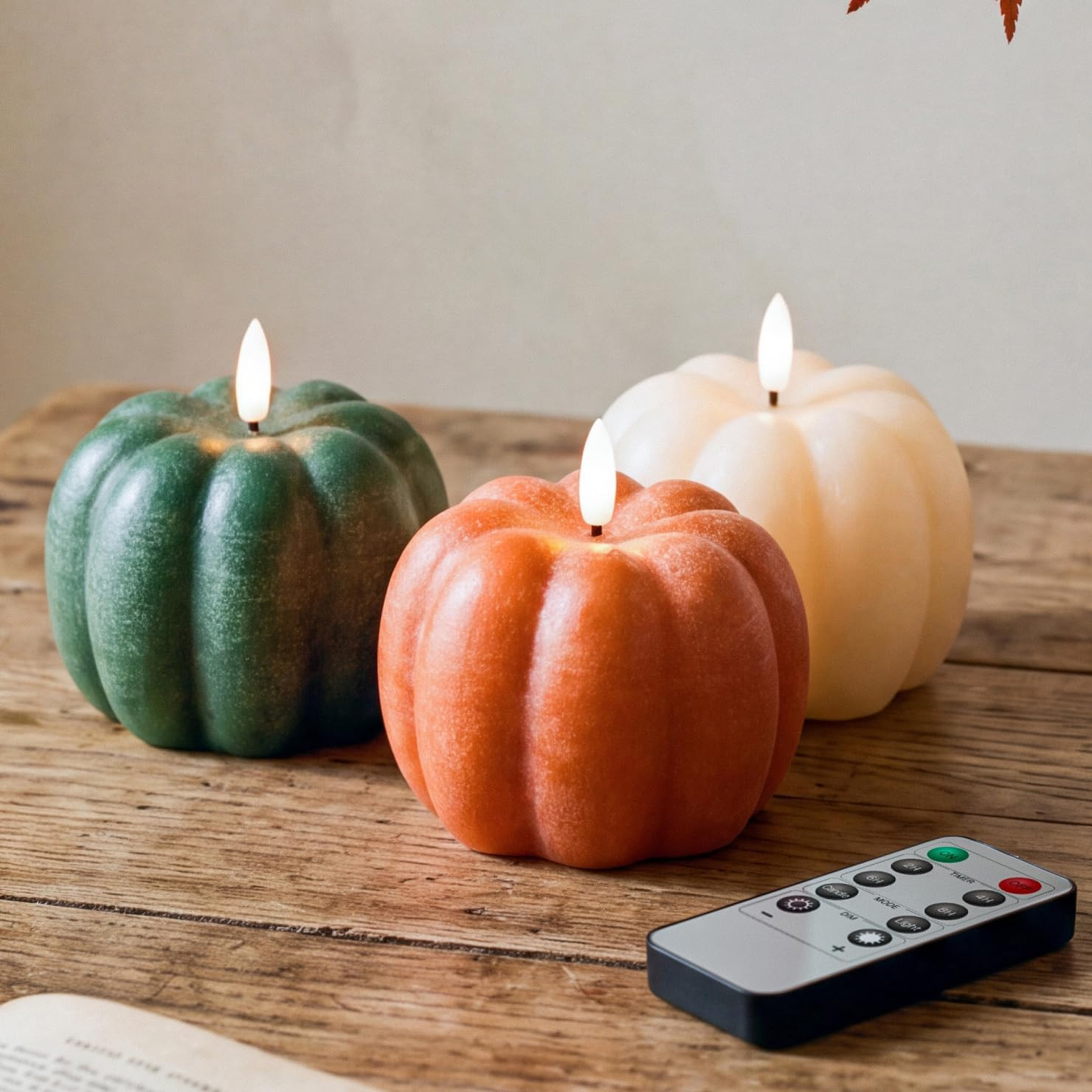 Fall Decor, Fall Decorations for Home, Flameless Pumpkin Candles, Set of 3 | Amazon (US)