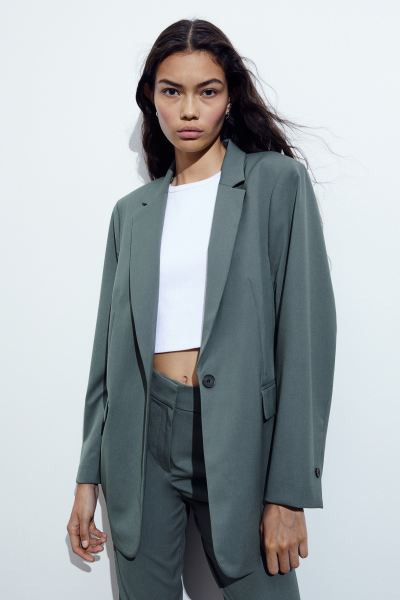 Single-breasted jacket - Dark green - Ladies | H&M GB | H&M (UK, MY, IN, SG, PH, TW, HK)