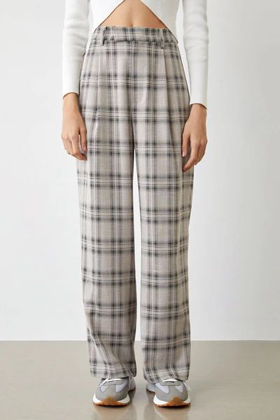 Business Essential Grey Plaid Slacks | J.ING