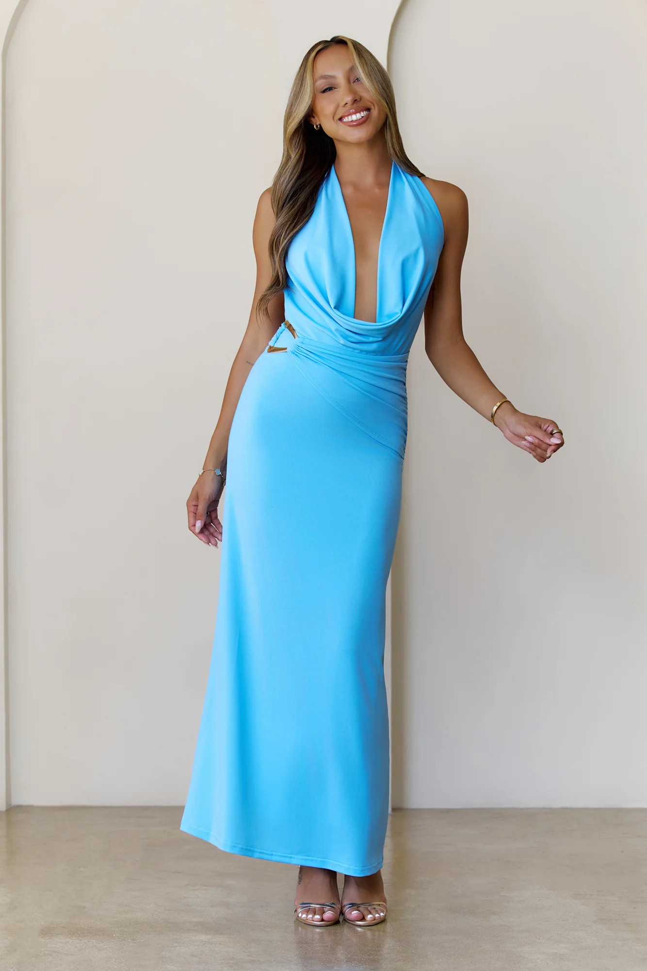 Silk Essence Halter Maxi Dress Blue | Hello Molly (US)