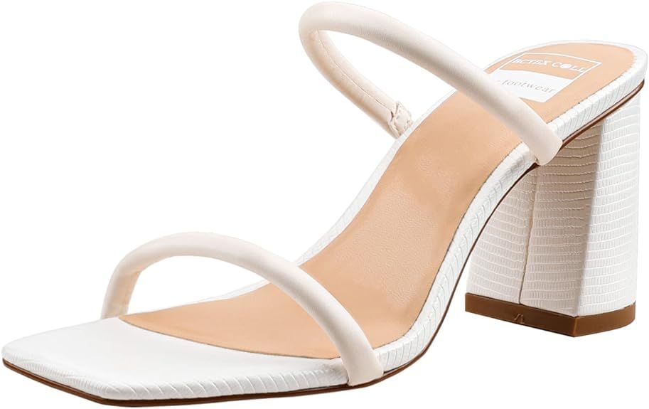 BCTEX COLL Women's High Heeled Sandal Two Strap Square Toe Slip on High-heeled Sandal High Heel S... | Amazon (US)