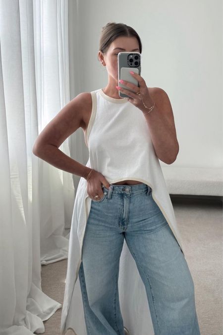 Wide leg jeans
Crop top. In the front 
Full length in the back
Summer outfit 

Several colors available 

#LTKFindsUnder100 #LTKStyleTip