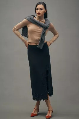 By Anthropologie Eyelet-Trim Knit Slim Midi Skirt | Anthropologie (US)