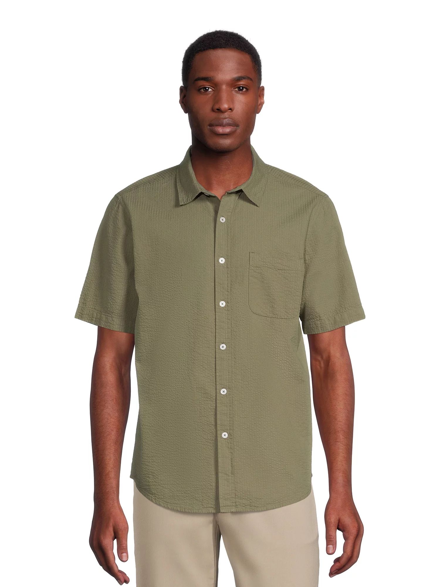 George Men's Seersucker Button Up Shirt with Short Sleeves | Walmart (US)