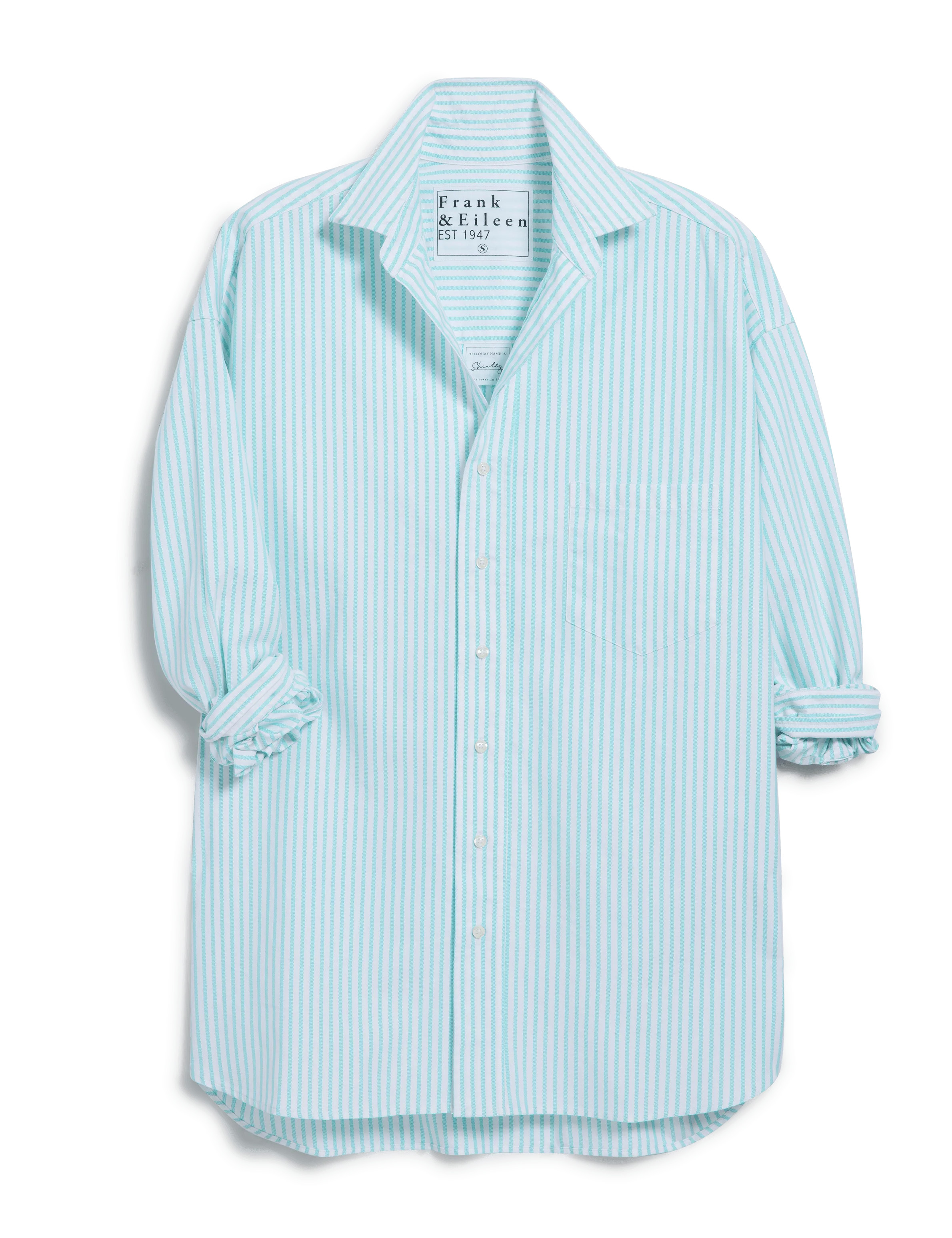 SHIRLEY Seafoam Stripe, Italian Brushed Oxford | Frank & Eileen