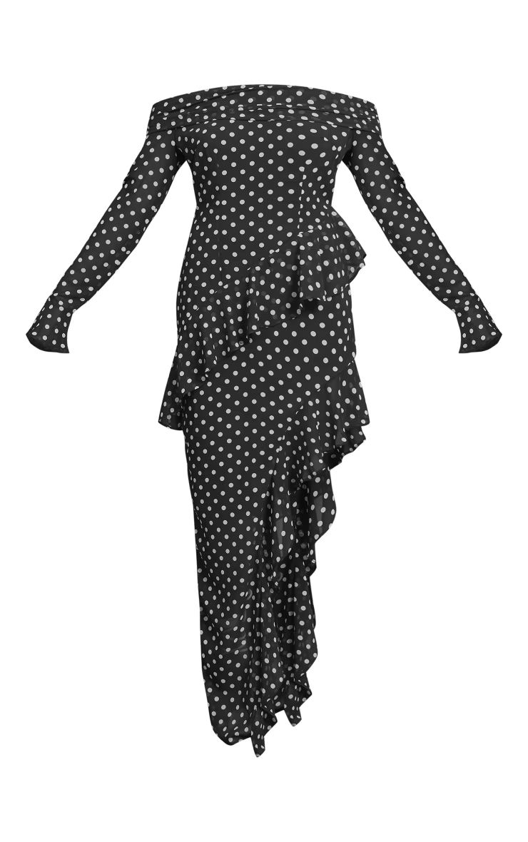 Monochrome Polka Dot Cowl Long Sleeve Midaxi Dress | PrettyLittleThing US