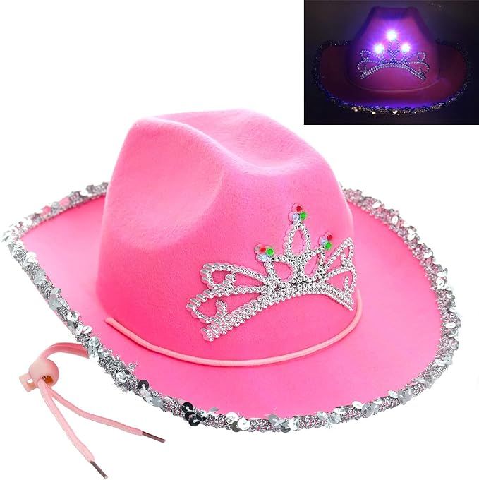 GIFTEXPRESS CHILD LED Blinking Pink Tiara Cowgirl hat Cowboy Hat - CHILD SIZE | Amazon (US)