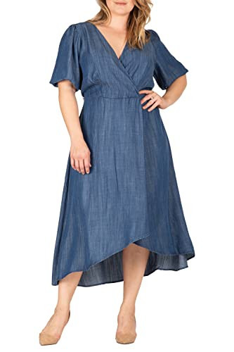 Standards & Practices Women's Plus Size Puff Sleeves High Low Tencel Dress Size 1X | Amazon (US)
