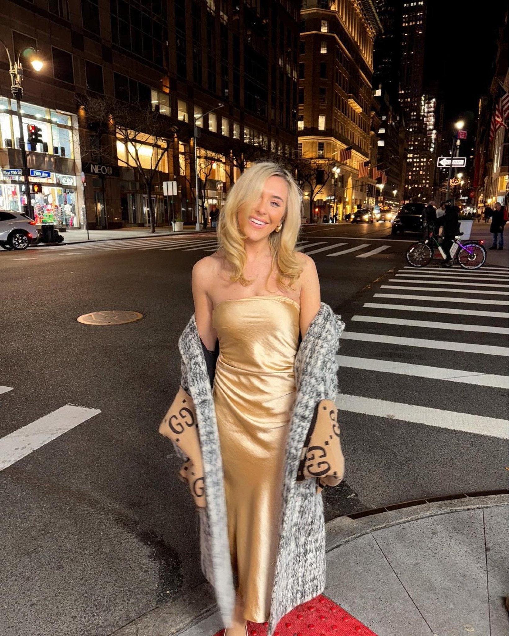 Gold dress river island / check wool coat all saints / Gucci scarf / gold drop earrings Amazon / gold bandeau dress

#LTKeurope #LTKSeasonal #LTKstyletip