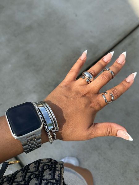 Silver Accessories 
Watch Band is Rainey in Silver from PoshTech 
Rings are Chvked on IG 

#LTKmidsize #LTKstyletip