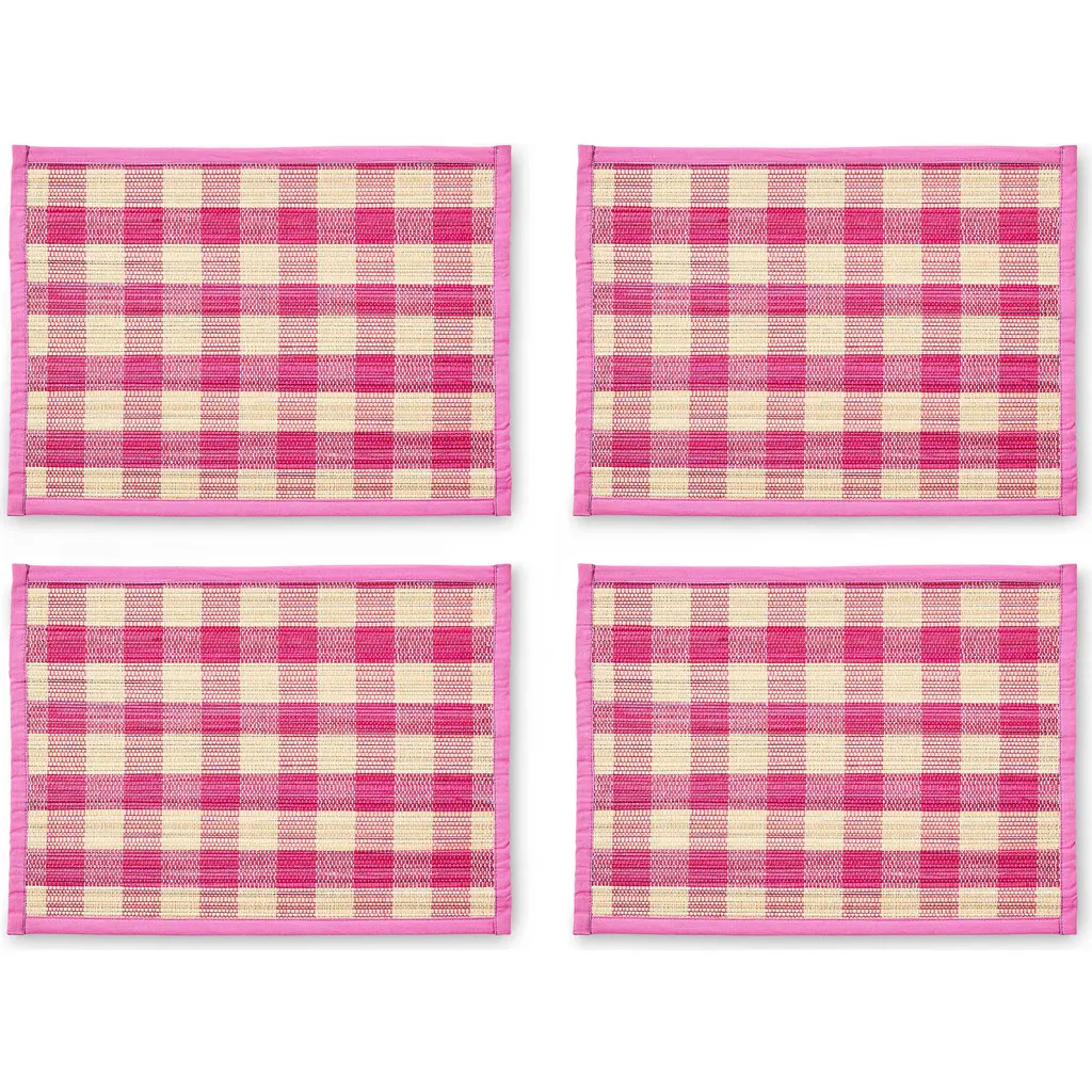 MACKENZIE CHILDS Pink Woven Check Set of 4 Straw Placemats at Nordstrom | Nordstrom