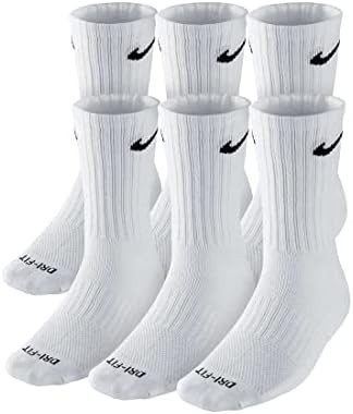 NIKE Dri-FIT Cushion Crew Training Socks (6 Pair) White With Traditional Black Swoosh Logo ADULT ... | Amazon (US)