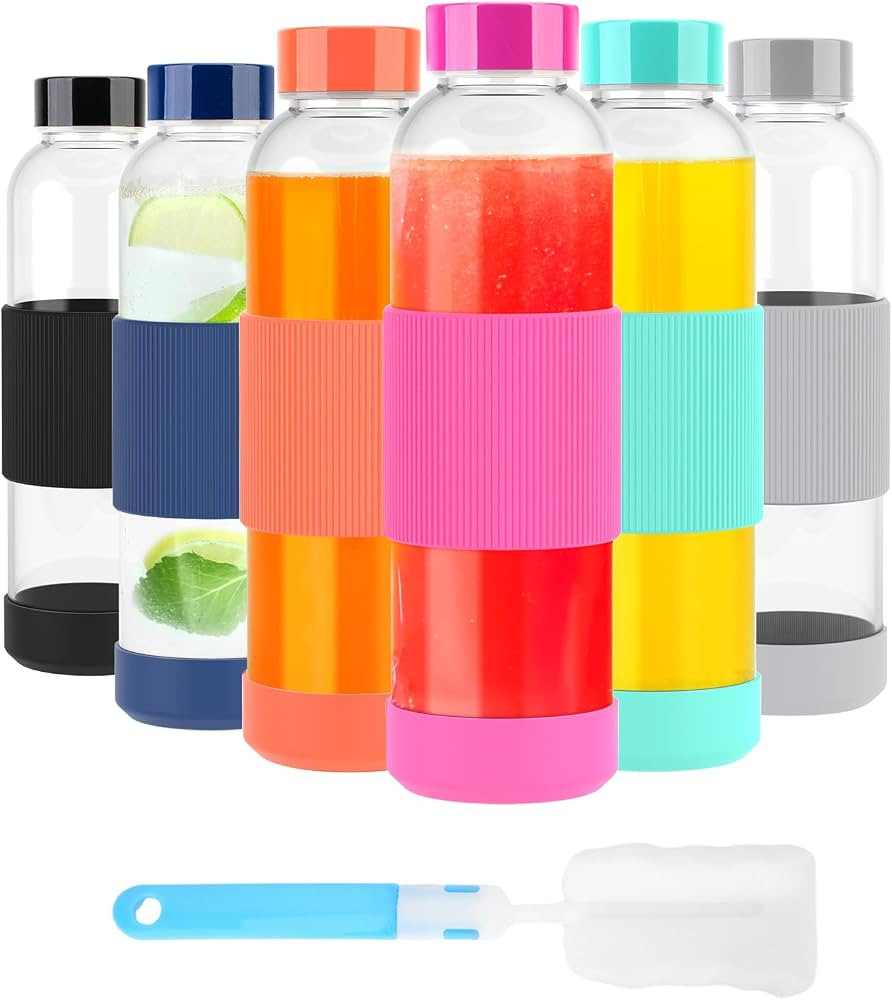 18 oz Glass Bottles with Lids, Reusable Glass Water Bottles with Stainless Steel Cap, Leak Proof ... | Amazon (US)