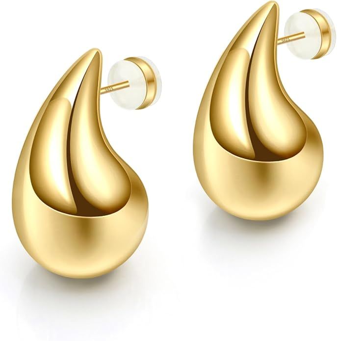 Gold Teardrop Earrings for Women - S925 Sterling Silver Earring Post Hot Pink Jewelry/Black Gun P... | Amazon (US)