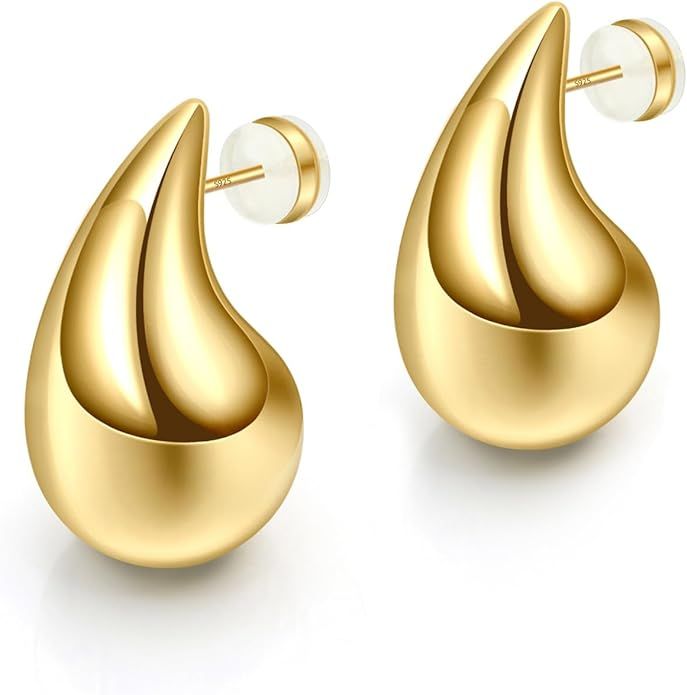 Gold Teardrop Earrings for Women - S925 Sterling Silver Earring Post Hot Pink Jewelry/Black Gun P... | Amazon (US)