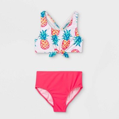 Girls' Pineapple Print Tie-Front Bikini Set - Cat & Jack™ Pink | Target