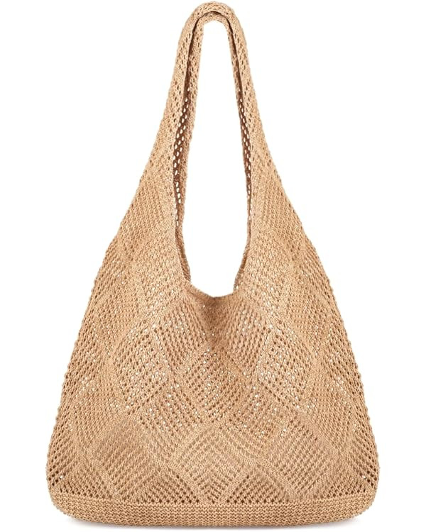 COOKOOKY Crochet Beach Tote bag Summer Beach Bag for Women Aesthetic Mesh Tote Bag Hippie Bag Kni... | Amazon (US)