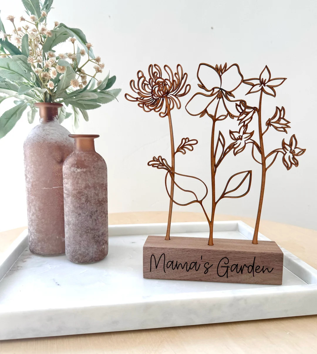 Wood Birth Flower Garden - Gifts for Mom - Customized Wood Gifts - Flower Decoration - Walnut Woo... | Etsy (US)