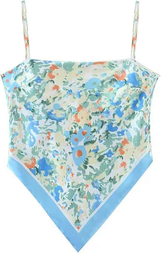 Arjungo Women's Paisley Print Tie Back French Knot Hanky Hem Spaghetti Straps Handkerchief Cami B... | Amazon (US)