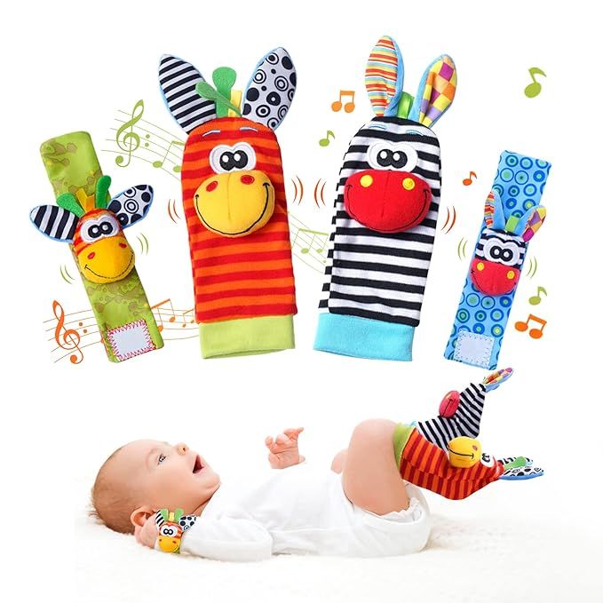 PHEZAPA Baby Wrist Rattles Foot Finder Socks Set, Infant rattle Socks and baby hand rattles wrist... | Amazon (US)