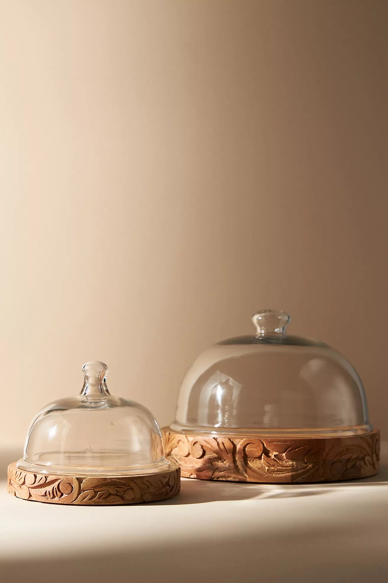 Carved Wooden Cake Stand with Glass Dome | Anthropologie (US)