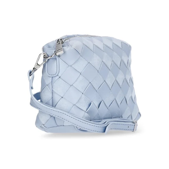 Time and Tru Women's Faux Leather and Suede Woven Camera Crossbody Bag, Blue | Walmart (US)