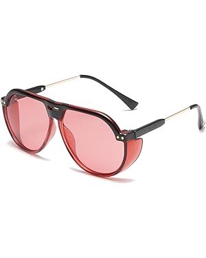 Retro Trendy Aviator Sunglasses for Women Men Large Frame Side Shield Sun Glasses Shades BS1600 | Amazon (US)