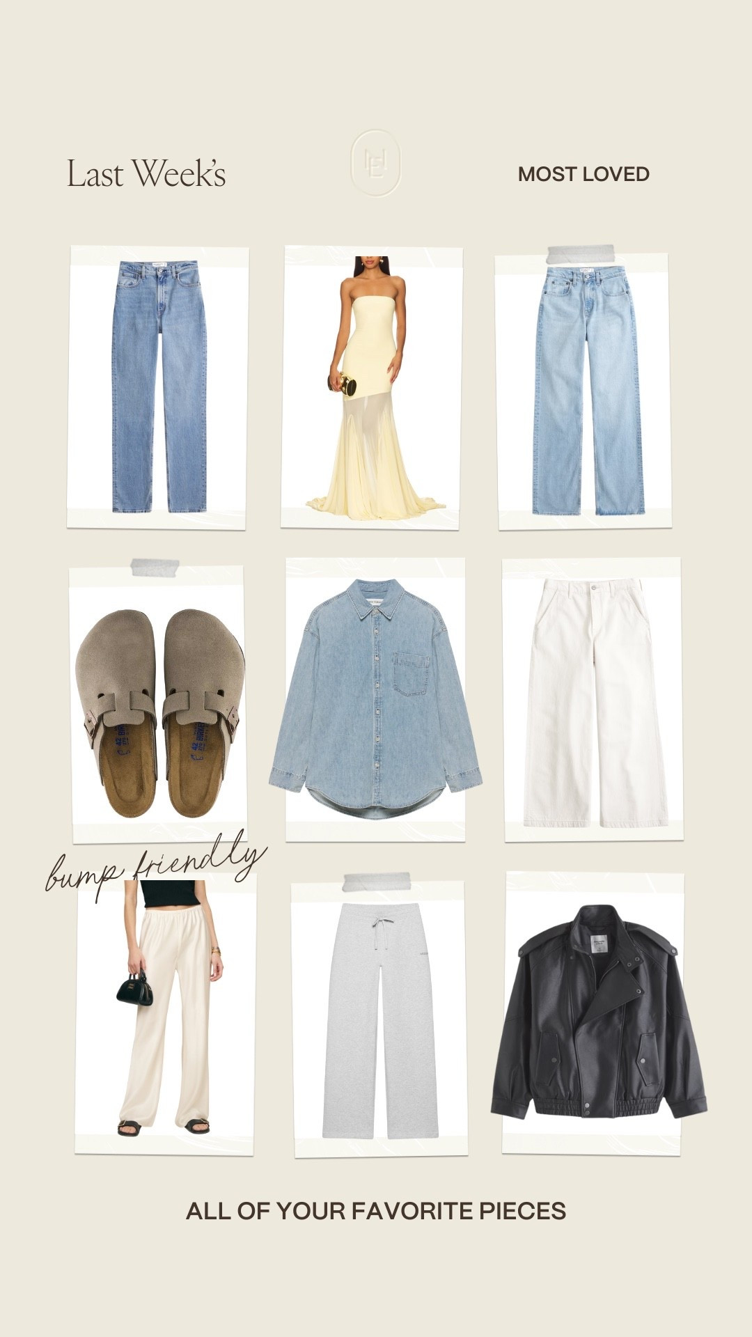 Your most loved last week!! 💛

Abercrombie jeans
Denim
White jeans
Leather jacket 
Satin pants
Denim shirt 
Wedding guest dress

#LTKSeasonal #LTKootd