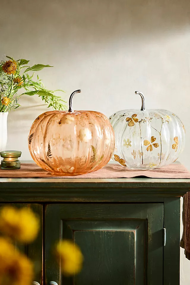Pressed Floral Glass Pumpkin, Extra Large | Anthropologie (US)