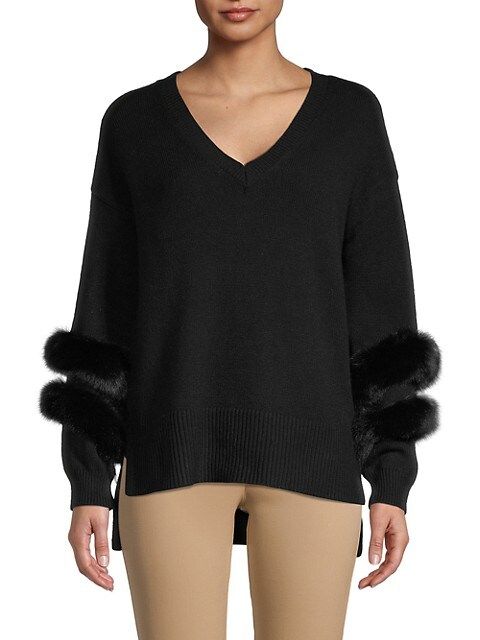 Saks Fifth Avenue Faux Fur-Trim V-Neck Sweater on SALE | Saks OFF 5TH | Saks Fifth Avenue OFF 5TH