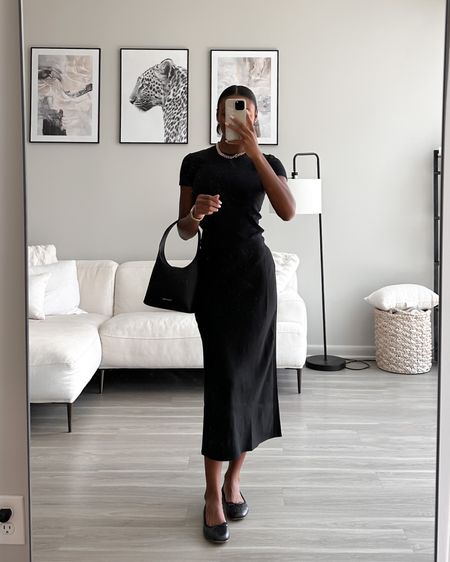 Fall date night outfit inspo! Loving this black soft twill midi skirt. Wearing a size 25. Paired with this black slim fit t-shirt! Wearing a size small! 

#LTKitbag #LTKfindsunder100 #LTKworkwear
