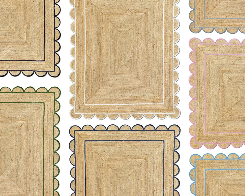 Scalloped Jute Rug, Scallop Rug, Boho Jute Rug, Natural Jute Rug, Bohemian Area Rug, Jute Scallop... | Etsy (US)