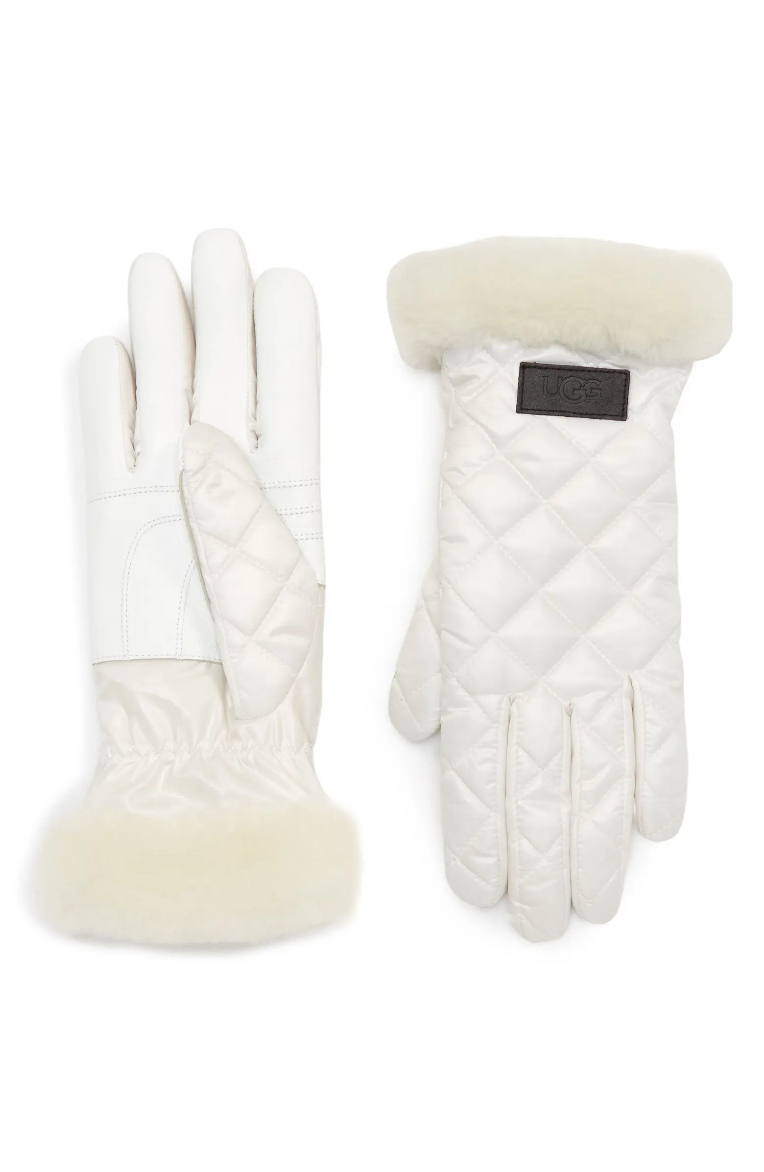 UGG® All Weather Touchscreen Compatible Quilted Gloves with Genuine Shearilng Trim | Nordstrom | Nordstrom