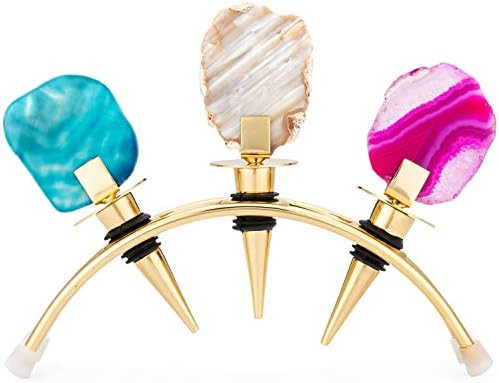 Wine Stoppers, Decorative Wine Bottle Stoppers with stand.  Set of 3 Crystal Wine Corks, Stainless s | Amazon (US)