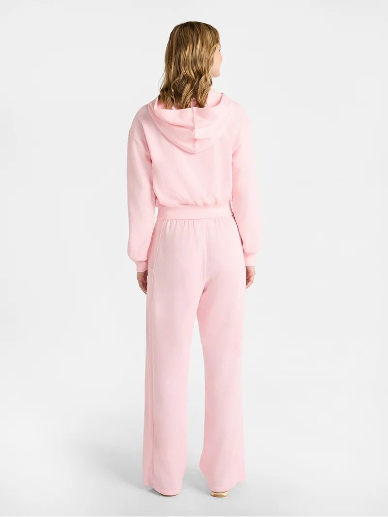 No Boundaries Embroidered Fleece Zip-Up Hoodie and Pants Set, 2-Piece, Women's | Walmart (US)