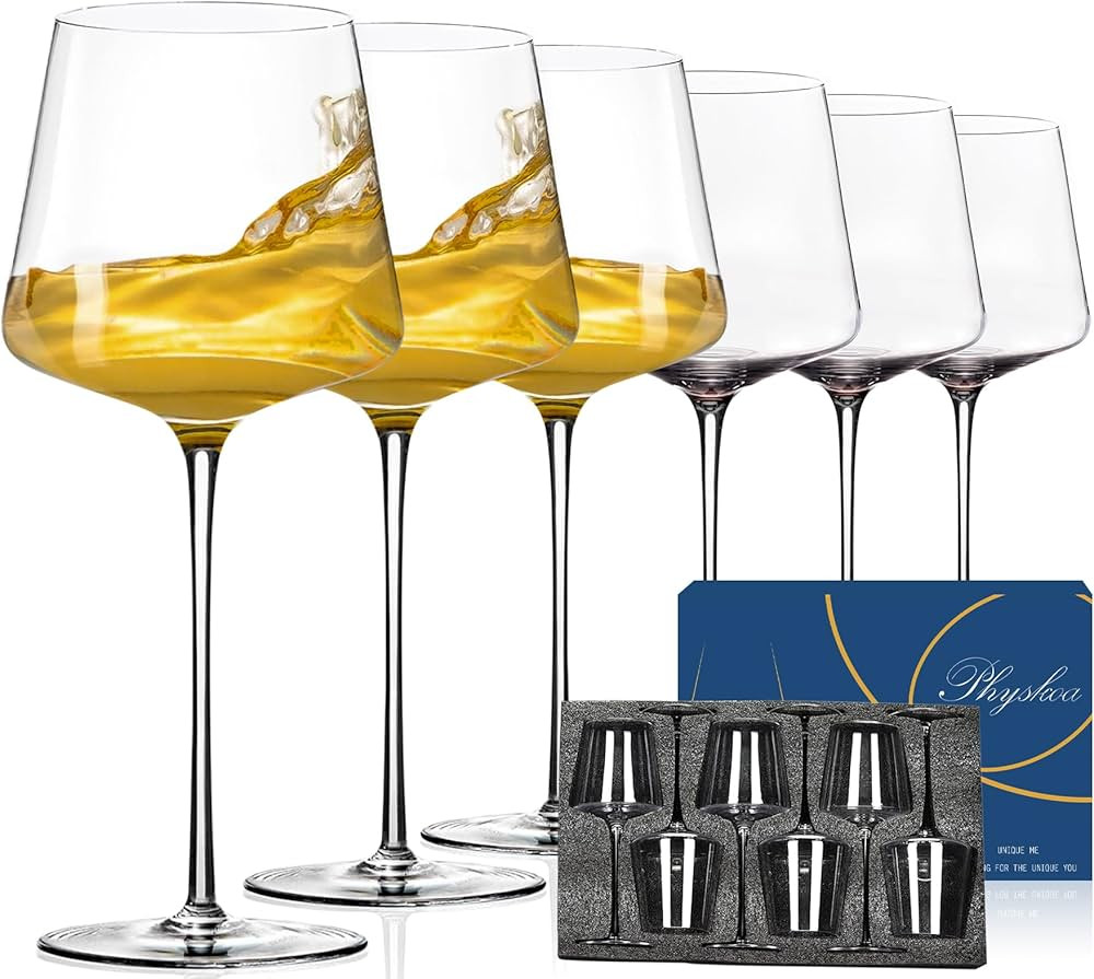 Physkoa White Wine Glasses Set 6-15oz-LeadFree Crystal Wine Glasses with Long Stem,Clear Stemmed ... | Amazon (US)